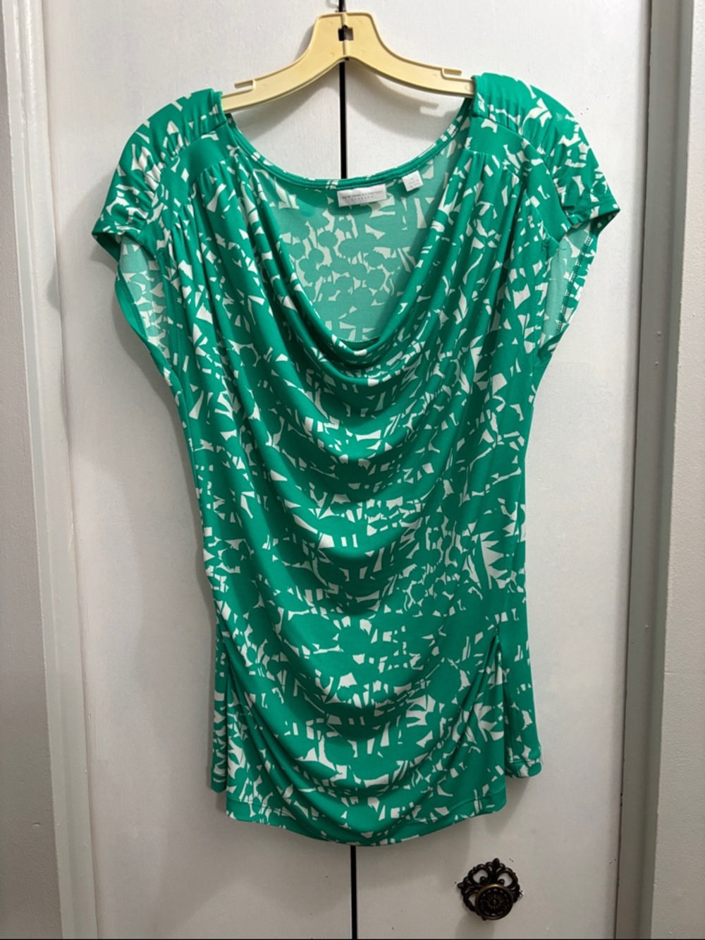 New York & Company Green and White Cowl Neck Blouse